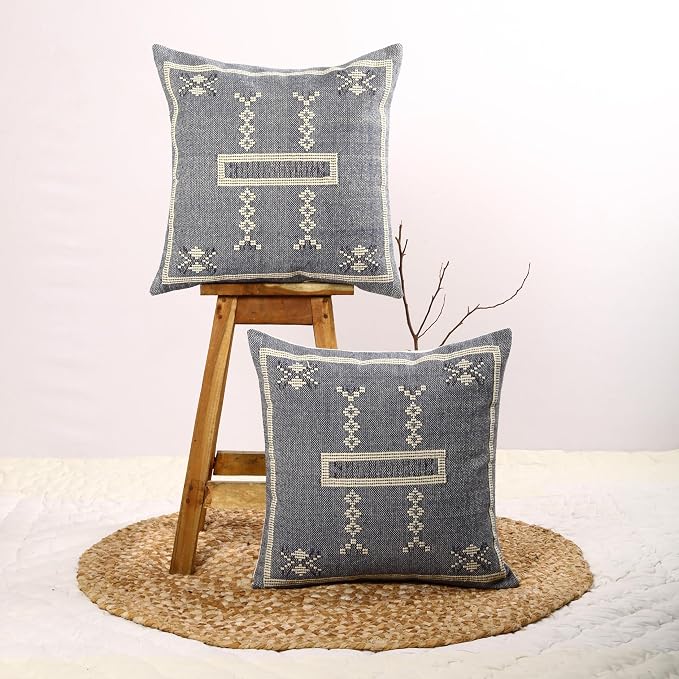Trade Star Decorative Cushion Cases 100% Cotton Kilim Sabra Throw Pillow Cover Handloomed Rug Handwoven Pillowcase 18x18 Inches Set of 2 Cotton Cushion Covers