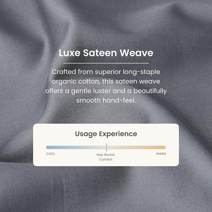 BIOWEAVES 100% Organic Cotton 1 Twin XL Fitted Sheet Only | 300 Thread Count Sateen Weave GOTS Certified with Deep Pocket - Gray