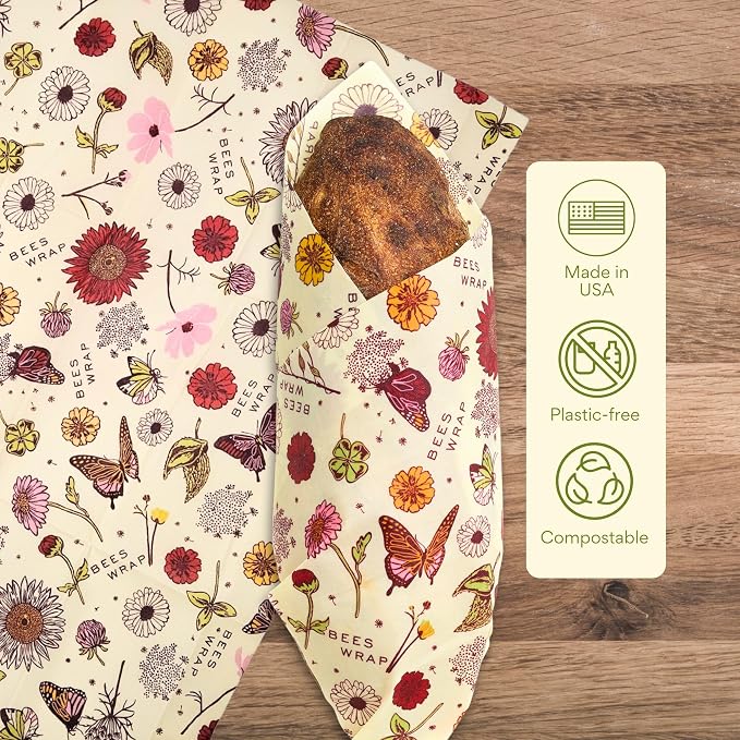 Bee's Wrap Beeswax Wraps for Bread - Beeswax Bread Wrap for Sourdough & Bread Storage - Plastic Free Made in USA Reusable Natural Food Wrap - Meadow Magic