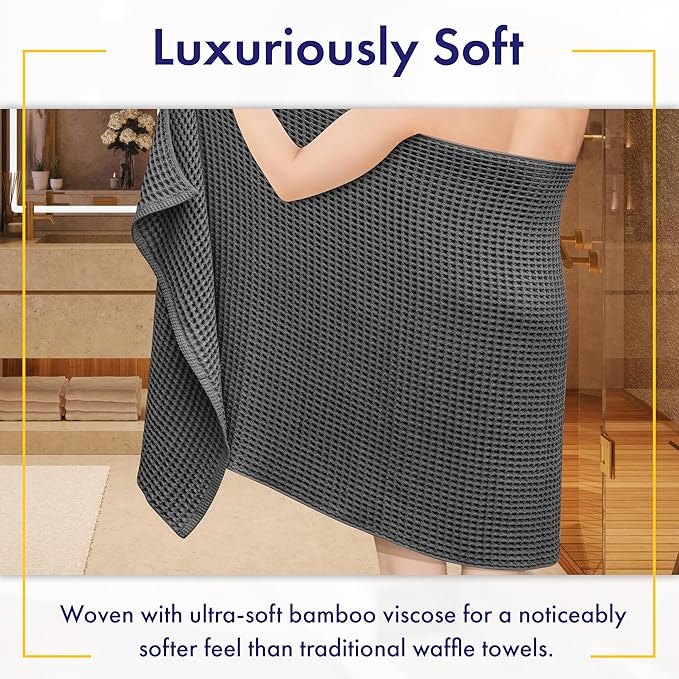 Alusa Home Viscose from Bamboo Waffle Towels - Lightweight Bath Towel Set of 6 - Compact, Quick Dry & Lint Free (Granite Grey)