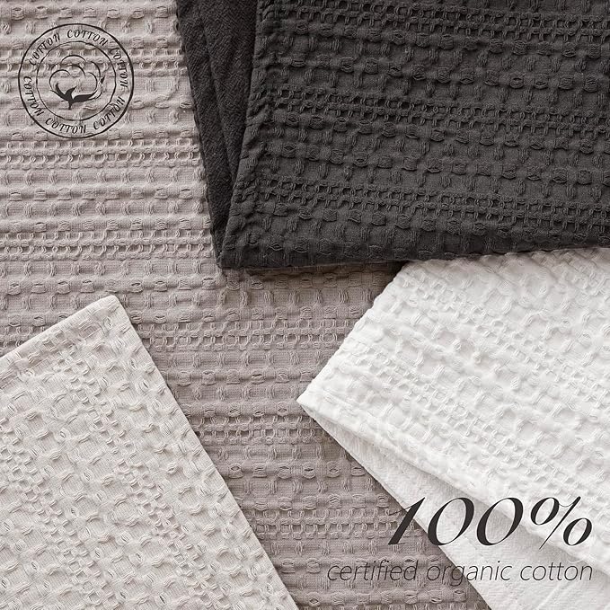 Foindtower Set of 2 Decorative Cotton Waffle Weave Throw Pillow Covers Euro Shams Cushion Covers Accent European Pillowcase for Bed Couch Sofa Bedroom Living Room Home Decor 22×22 Inch Dark Grey