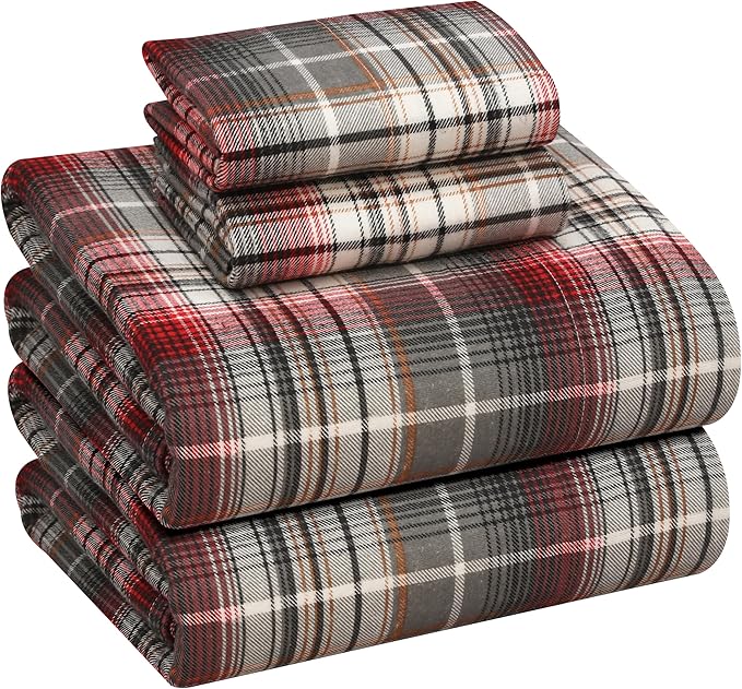 RUVANTI Flannel Sheets King Size - 100% Cotton Double Brushed King Size Sheets Set - Deep Pockets 16 Inches Bed Sheets - All Seasons Breathable & Extra Soft - Warm & Cozy, 4 Piece, Halloween Check