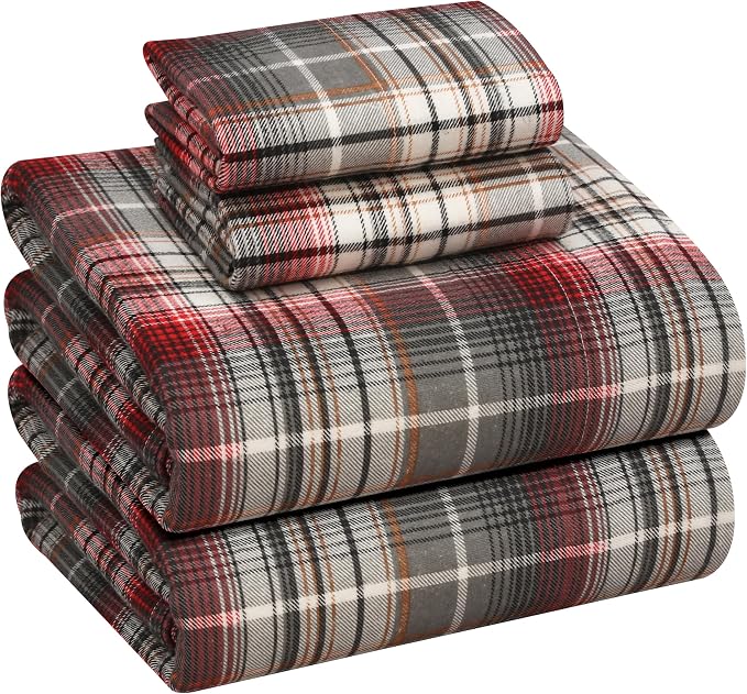 RUVANTI Flannel Sheets California King Size - 100% Cotton Double Brushed Cal King Bed Sheets Set - Deep Pockets 14 Inches - All Seasons Breathable & Extra Soft - Warm & Cozy, 4 Piece, Halloween Check
