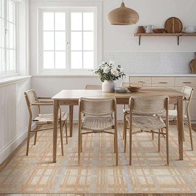Tortania Area Rug Living Room Rugs - 8x10 Washable Large Soft Neutral Boho Moroccan Bohemian Farmhouse Rug Indoor Floor Carpet for Bedroom Under Dining Table Home Office Decor - NeutralBeige
