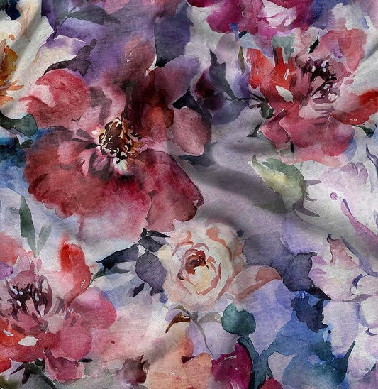 Soimoi Silky Satin Fabric Material, 1 Yard - 42" Inch Width, Multicolor - Floral Print - Soft Shiny Fabric for Dress, Pillowcases, Pajamas, Evening Dress, DIY