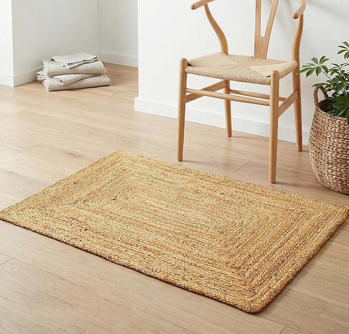 THE BEER VALLEY Jute Braided Rug 2x3 Feet - Natural | Reversible Accent Doormat for Entryway, Kitchen, Nursery - Rustic Coastal Small Front Door Mat for Indoor Use