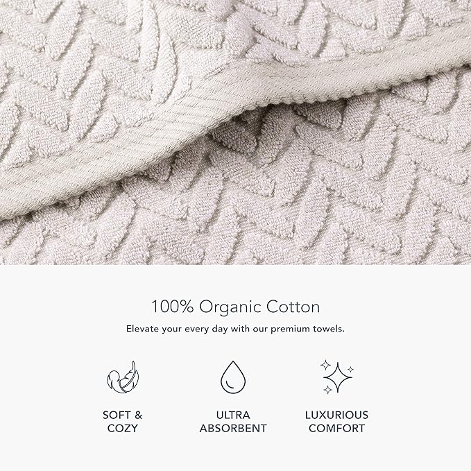 Texere 100% Organic Cotton Jacquard 650 GSM Premium Bath Towel Set - Extra Absorbent Quick Dry and Plush (Cable, Light Taupe, 2 Bath & 2 Hand Towels)