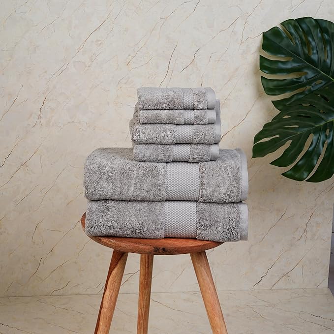 Farm to Home 100% Organic Bath Towel Set of 6 – GOTS & Oeko-TEX Certified Organic Cotton, Soft, Ultra Absorbent, Quick Dry - Includes 2 Bath Towels, 2 Hand Towels, 2 Washcloths - Stone