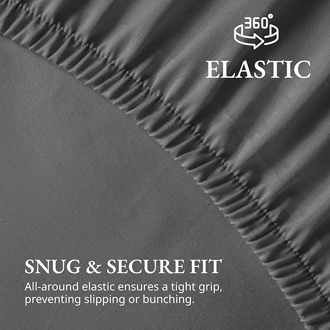 LANE LINEN Queen Fitted Sheet, 100% Organic Cotton Soft & Comfy Fully Elasticized Mercerized Cotton Sung Fit 15" Deep Pocket All Weather Queen Size Fitted Sheet Only (+Pillowcases) - Charcoal