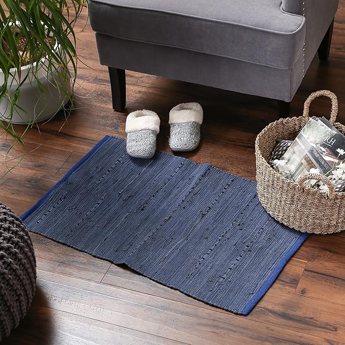 DII Chindi Home Collection Handwoven Multicolor Area Rag Rug, 20x31.5, French Blue