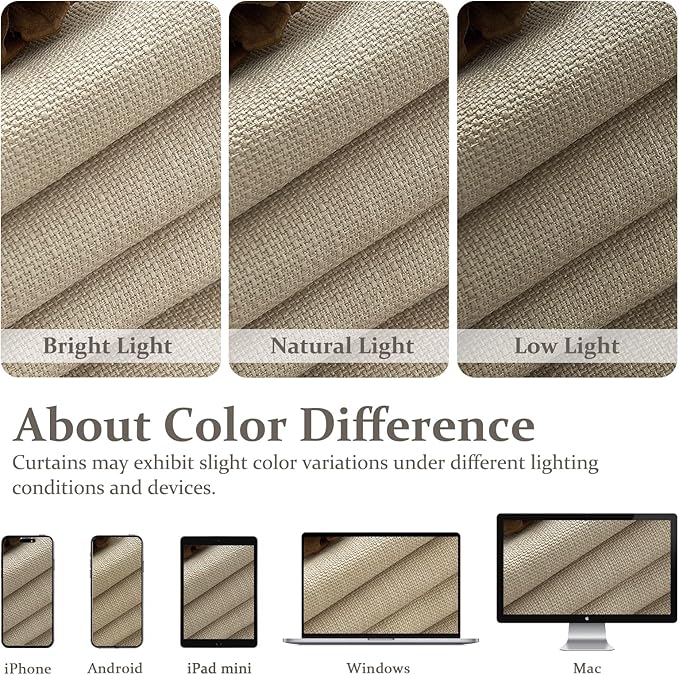 Natural Thick Linen Pinch Pleated 104 Inch Long Curtains for Kids Room/Nursery, Blackout Memory Shape Light Brown Insulated Privacy Viral Curtain Sound Proof Cottage Core Window Drapes Panels of 2