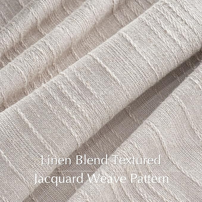 NICETOWN Boho Linen Curtains Jacquard Waffle Weave Pattern, Window Treatments Privacy with Light Filtering Drapes for Living Room, Angora, W52 x L96, 2 Panels