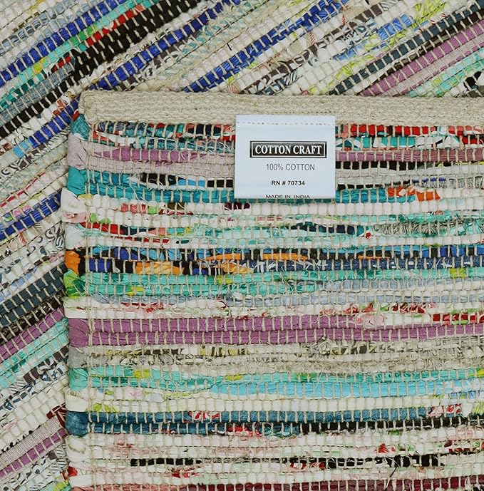 COTTON CRAFT Cotton Chindi Floor Runner Rag Rug - 24 x 96 inches Reversible Handwoven Hallway Runner - Boho Farmhouse Rustic Heavy 7.3 lb Rug for Kitchen, Entryway, Long Narrow Spaces - Multicolor
