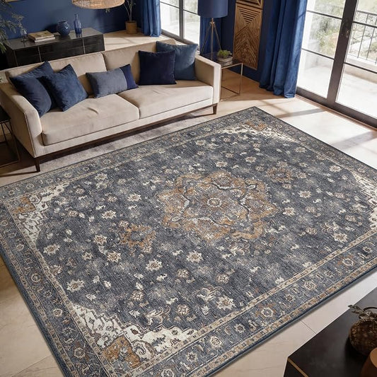 Keen Home Design 6x9 Rug - Machine Washable Area Rug with Non-Slip Backing, Ideal for Living Room, Dining Room, Bedroom - Vintage, Easy Clean, Durable, Low Pile Rug - (6' x 9')