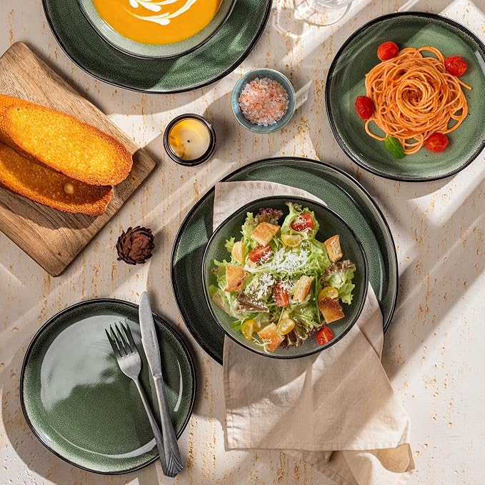 AmorArc Ceramic Dinnerware Sets,Handmade Reactive Glaze Stoneware Plates and Bowls Sets,Highly Scratch Resistant | Dishwasher & Microwave Safe Dishes Set,Service for 4 (12pc)