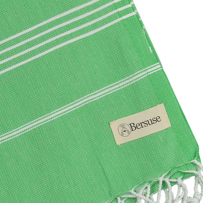 Bersuse Towels Anatolia XL Beach Blanket Throw Blanket Turkish Towel 100% Cotton Extra-Large Quick-Dry Lightweight Premium Peshtemal Towel - 61x82 Inches, Green
