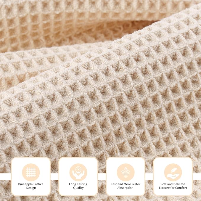 MICROFI New Microfiber Waffle Bath Towels, 3 Pieces, Oversized, Soft, Absorbent, Fast Drying, Lint Free, Includes Bath, Face and Hand Towels 430 GSM