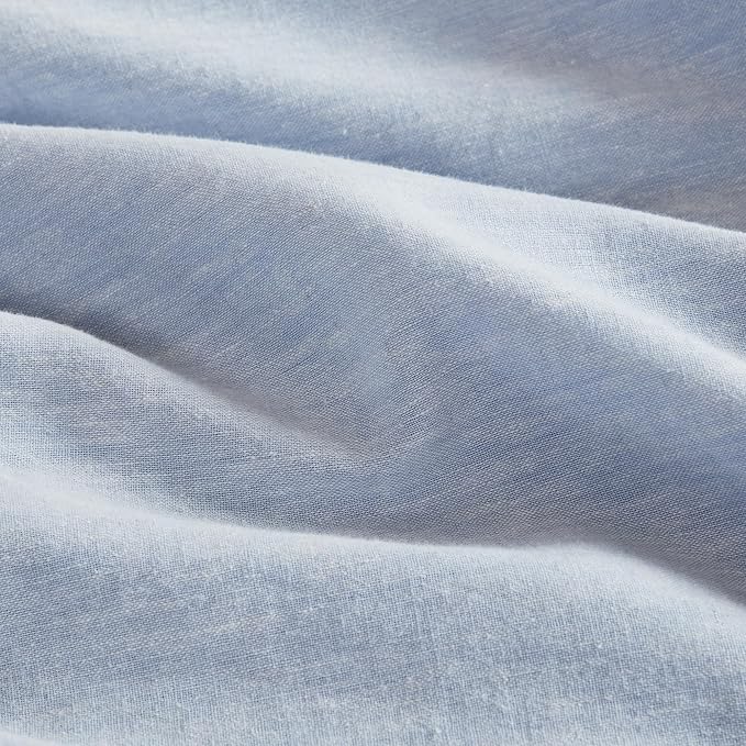 Hyde Lane Linen Duvet Cover Set Queen Size, 3Pcs Textured French Flax Linen Cotton Blend Bedding Set, Natural and Organic, Soft and Breathable, with 2 Pillow Shams, 90"x90", Blue