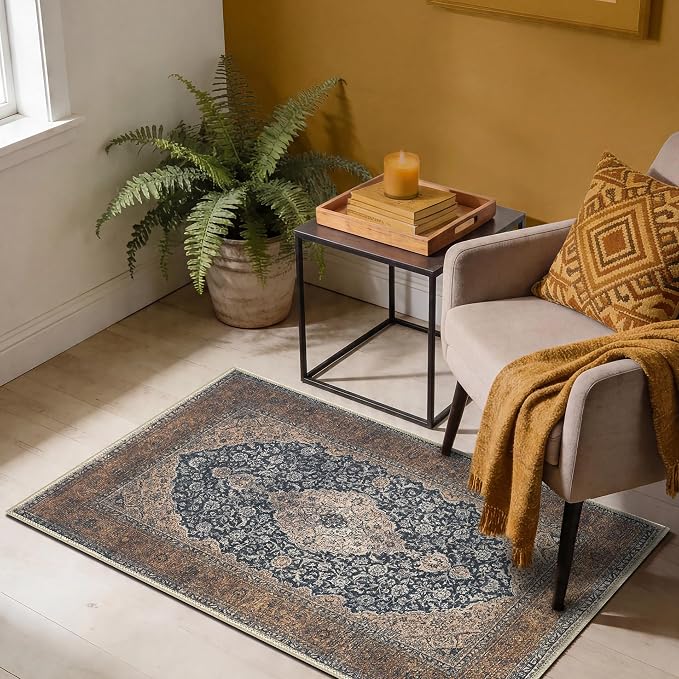 Keen Home Design 2x3 Rug - Machine Washable Entry Rug with Non-Slip Backing, Ideal for Enteryway, Kitchen, Bathroom, Laundry Room - Vintage, Easy Clean, Durable, Low Pile Rug - (2' x 3')