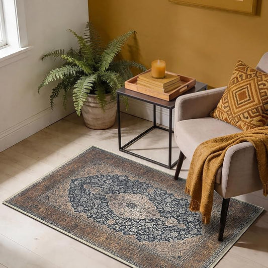 Keen Home Design 2x3 Rug - Machine Washable Entry Rug with Non-Slip Backing, Ideal for Enteryway, Kitchen, Bathroom, Laundry Room - Vintage, Easy Clean, Durable, Low Pile Rug - (2' x 3')
