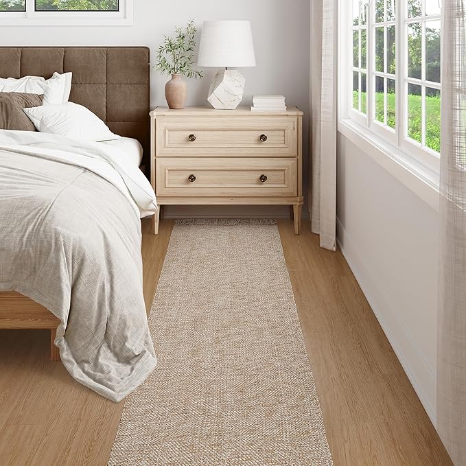 Collive Long Hallway Runner Rug 2.6' x 8', Washable Runner Indoor Entryway Rug, Tan Braided Woven Kitchen Runner Rugs Low-Profile Front Door Floor Carpet for Laundry Room Bedroom Doorway