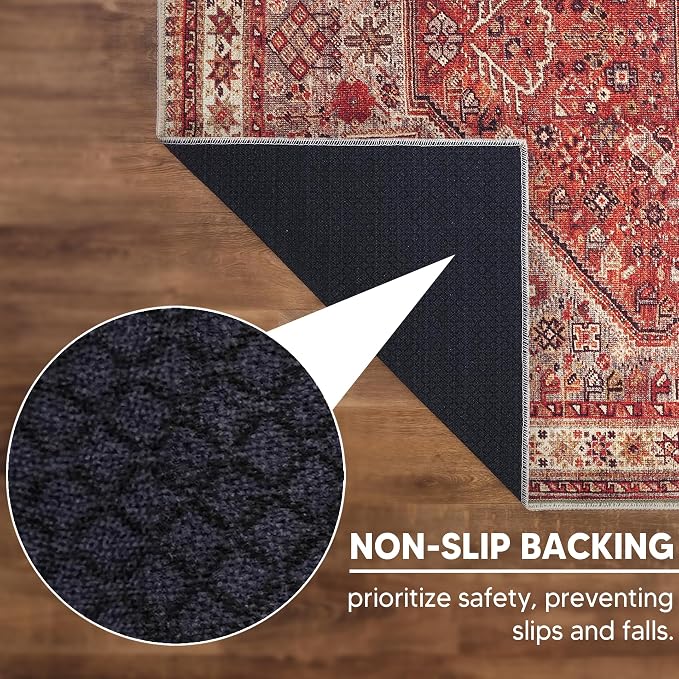 Keen Home Design 9x12 Rug - Machine Washable Area Rug with Non-Slip Backing, Ideal for Living Room, Dining Room, Bedroom - Vintage, Easy Clean, Durable, Low Pile Rug - (9' x 12')