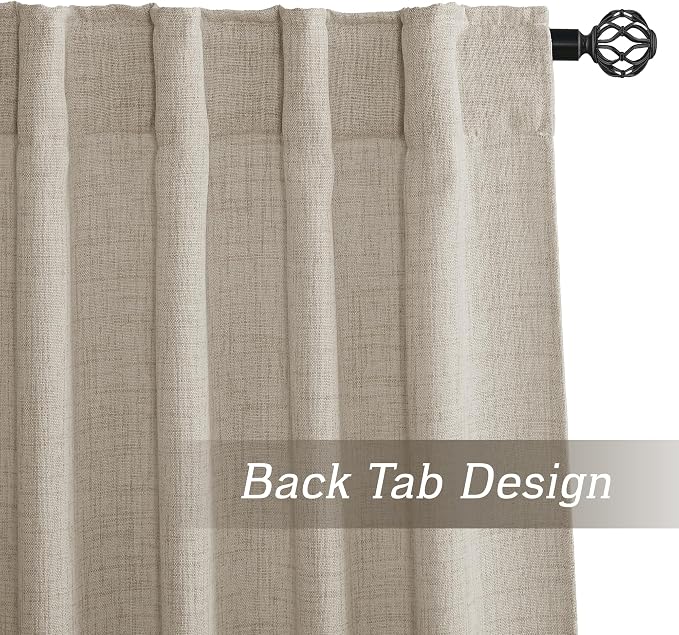 RYB HOME Natural Beige Linen Sheer Curtains 96 inches Long for Living Room and Dining Room, Back Tab/Rod Pocket, Light Filtering Sheer Curtains and Drapes, W 52 x L 96 inches, 2 Panels Set
