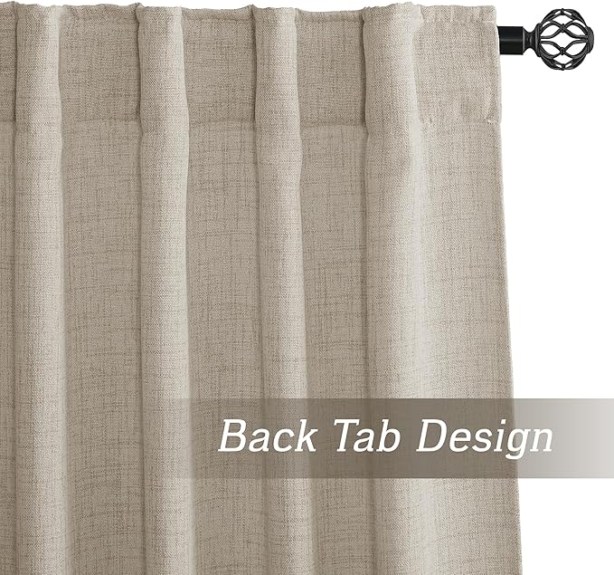 RYB HOME Natural Beige Linen Sheer Curtains 84 inches Long for Bedroom and Living Room, Back Tab/Rod Pocket, Light Filtering Sheer Curtains and Drapes, W 52 x L 84 inches, 2 Panels Set