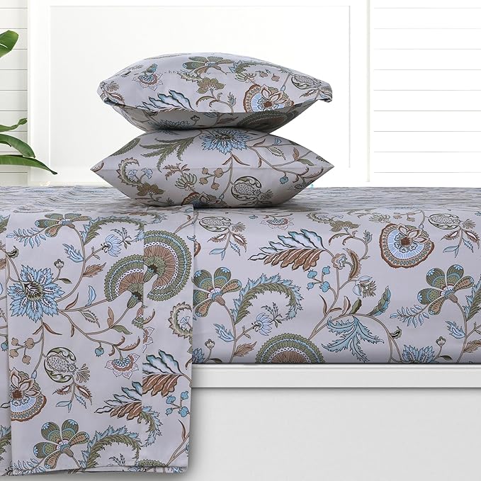 AZORES HOME Twin Organic Cotton Sateen Sheet Set - Deep Pocket, 300 Thread Count, 3-Piece Luxury Bedding, Ingrid Ivory