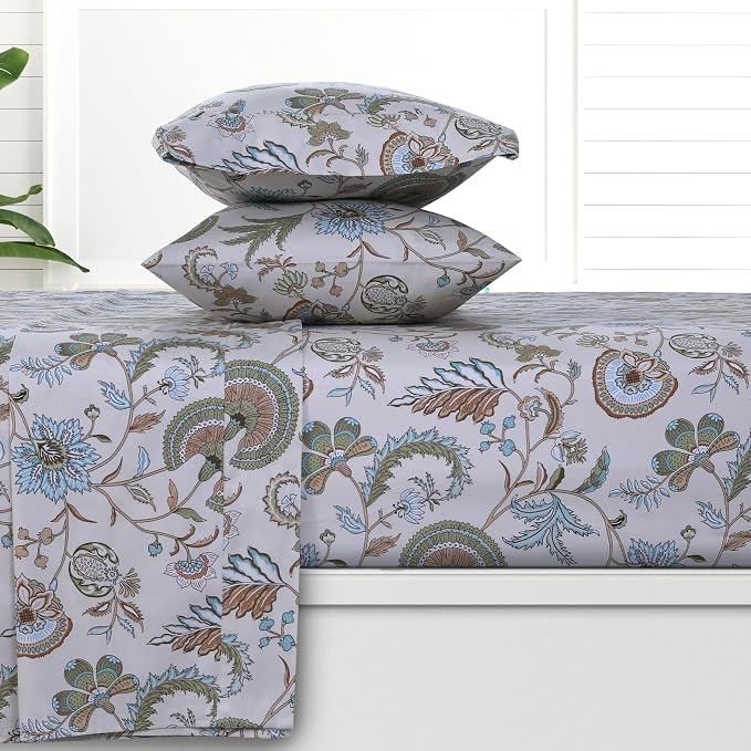 AZORES HOME California King Organic Cotton Sateen Sheet Set - Deep Pocket, 300 Thread Count, 4-Piece Luxury Bedding, Ingrid Ivory