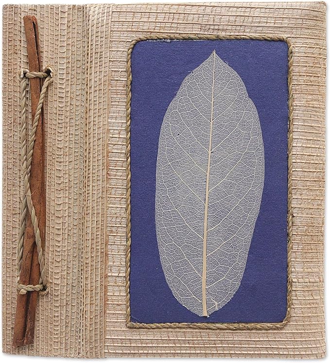 NOVICA Blue Multicolor Natural Fiber Paper Eco-Friendly Journals from Indonesia 'Blue Leaf'