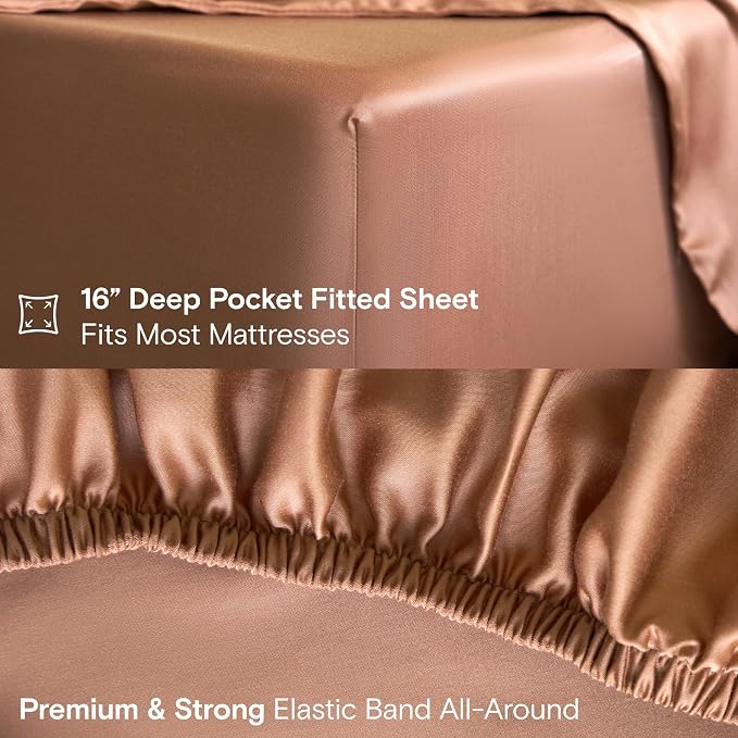 DOZ Sheet Set, 100% Viscose derived from Bamboo, Organically Grown, Buttery Soft, Cooling Sheets, High GSM, Deep Pockets - 4 Piece - 2 Pillowcases 1 Fitted 1 Top Sheet (Clay, Cal King)