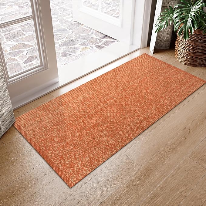 LEEVAN Washable Kitchen Rugs 2' x 4.3', Terra Cotton Woven Bathroom Rugs, Reversible Low Profile Entryway Rug, Farmhouse Front Door Mat, Boho Bedroom Carpet for Foyer Laundry/Back Door/Proch Decor