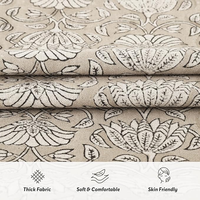 Hand-Block Printed, Artisan-Made Neutral Accent Throw Pillow Covers- 100% Cotton Cushion for Sofa, Bed, Chair, Home Decor, Boho, Indoor - Lina/Sansa (Beige, 20" x 20" (Pack of 2))