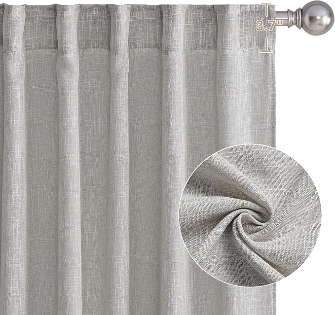 NICETOWN Linen Curtains for Living Room/Bedroom 84 inch Long 2 Panels Set, Seedpearl 55" Wide Thick Farmhouse Faux Linen Blend Privacy Window Drapes Rod Pocket & Back Tab with Light Filtering