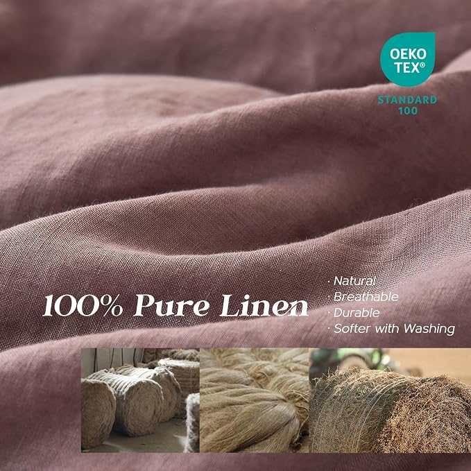Simple&Opulence 100% Linen Duvet Cover Set, 3 PCS Natural French Flax Purple Duvet Cover King Size, Breathable Soft Comfy Linen Bedding Comforter Cover with 2 Pillowcases(Purple, 104"x92")