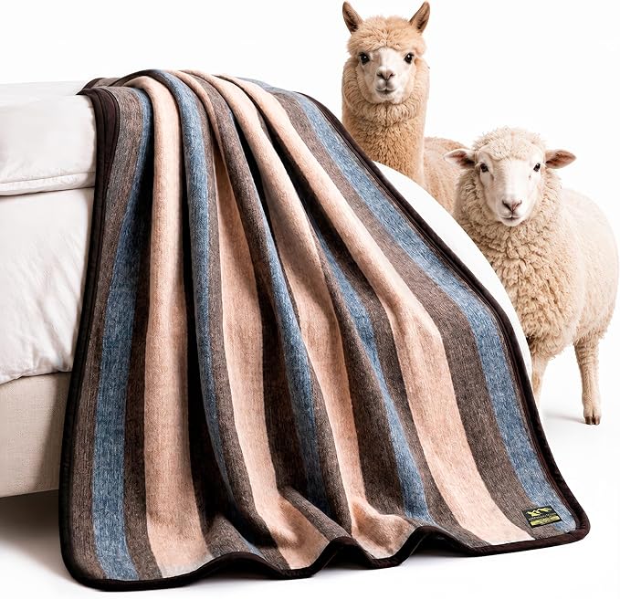 Desert Breeze Distributing Alpaca & Merino Sheep Wool Blanket King Size, 100% Wool Bed Blanket, Heavyweight Warm Winter Blanket for Extreme Cold, Woven in Peru, Earth Tones