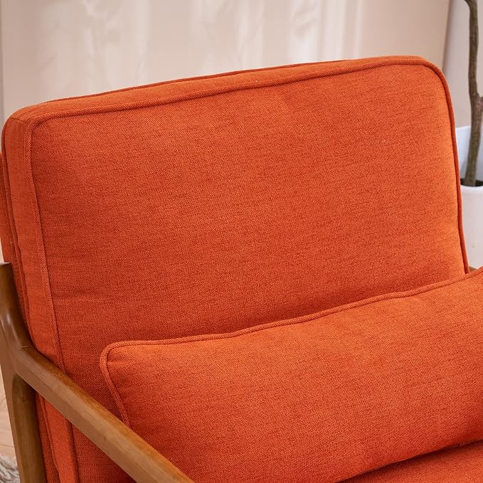 Karl home Mid-Century Modern Accent Reading Chair, Burnt Orange | Linen Upholstered, Solid Wood Frame, Soft Cushion, Lumbar Pillow, Lounge Armchair for Living Room, Bedroom, Balcony, Study