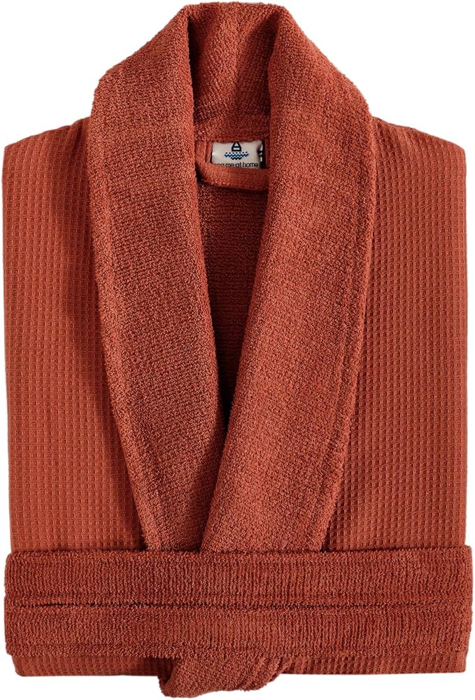sea me at home Turkish Cotton Waffle Bathrobe, Luxury Spa Hotel Shawl Collar Robe for Women & Men, Plush Terry Inside