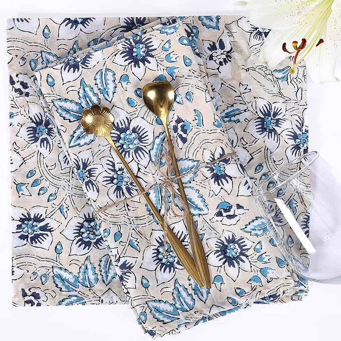 The Home Talk 100% Cotton Fall Cloth Designer Dinner Napkins, Handblock Print, Washable Durable Linen for Everyday Use Wedding Parties Outdoors Thanksgiving I 18 X 18 Inches I Set of 6 | Uday