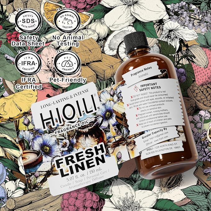 HIQILI Fresh Linen Fragrance Oil for Laundry Dryer Balls - 5.07 Fl Oz | Long-Lasting Freshie Scents for Laundry and Essential Oils Diffuser, DIY Candle, Soap, Room Spray, Graduated Dropper Included