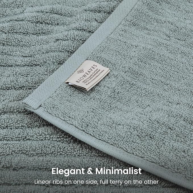 BIOWEAVES 100% Organic Cotton 6-Piece Luxury Bathroom Ribbed Towel Set GOTS Certified 700 GSM, 2 Bath Towel, 2 Hand Towel & 2 Wash Cloths - ICY Fjord