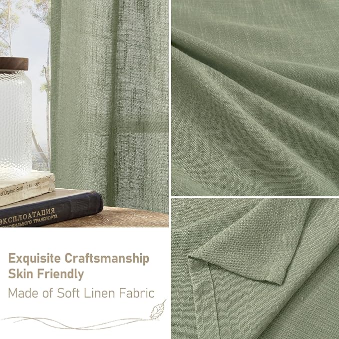 LAMIT Sage Green Linen Curtains for Living Room 84 inch Length 2 Panels, Light Filtering Semi Sheer Panels Back Tab and Rod Pocket Boho Neutral Drapes for Bedroom/Farmhouse, 38 x 84 Inch