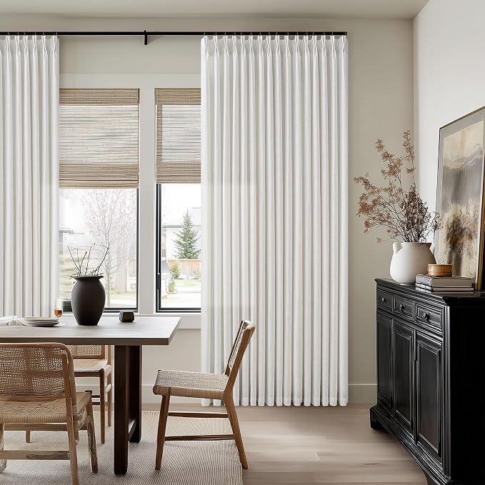 Pinch Pleated Linen Curtains 86 Inch Length 2 Panels Set for Living Room Rustic Farmhouse Beige White Viral Elegant Boho Neutral Semi Sheer Bedroom Curtain Light Filtering Privacy Thick Drapes