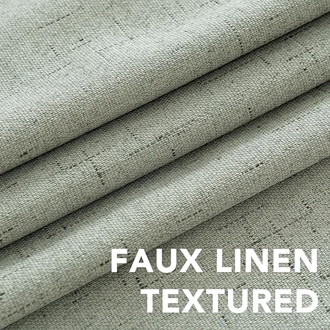 H.VERSAILTEX Linen Curtains 100% Blackout Curtains for Bedroom 90 inch Long Full Light Blocking Nature Linen Blended Window Curtains for Living Room Nickel Grommet (2 Panels, Sage)