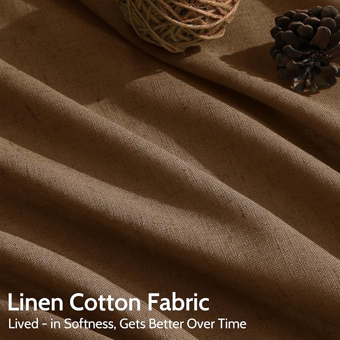 Nanspring Tobacco Brown Linen Curtains 72 inch Length for Living Room Back Tab Rod Pocket Semi Sheer Modern Farmhouse Coastal Decor Cotton Textured Gauze Curtain for Dining Room Office 52x72