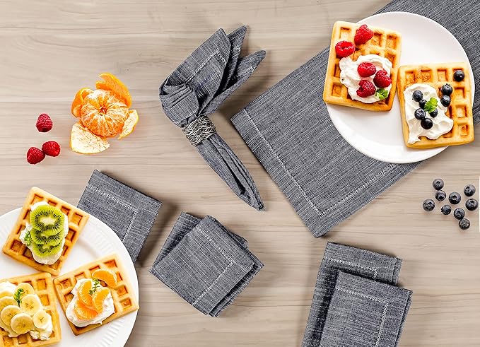 Chambray Slub Cloth Dinner Napkins Set of 6 (20X20 Inch - Navy Blue) 100% Everyday Use Premium Quality Over Sized with Mitered Corners Ultra Soft Durable Hotel (37962)
