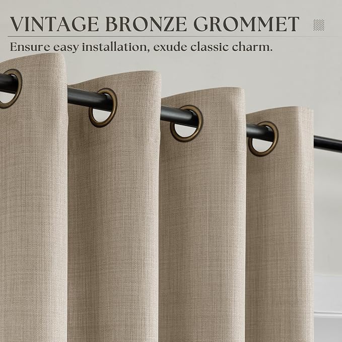 Burlawood Birch 92 Inch Curtains for Bedroom Bronze Grommet Flax Linen Semi Sheer Privacy Non See Through Drapes Boho Neutral Cottagecore Modern Bay Window Curtains 92 Inches Long for Living Room