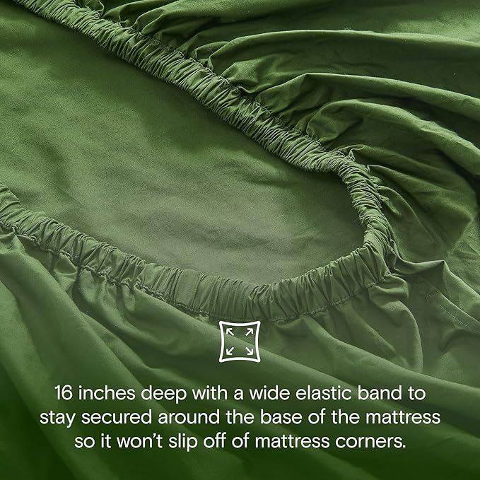 DOZ 100% GOTS Certified Organic Cotton Sheet Set, Crisp Percale Weave, Long Staple, Breathable, Matte Finish, Hotel Style, Durable, 3pc – 2 Pillowcases 1 Fitted (Forest, Full)