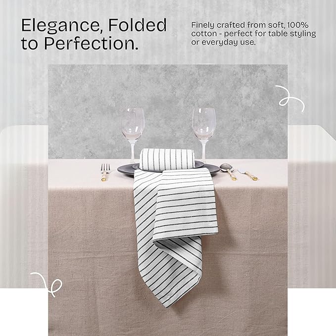 Black Stripe Napkins Set of 12, 18x18 Inch, 100% Cotton, Classic Striped Durable Table Linen for Dinners, Formal Events, Halloween, Wedding, Reusable and Washable for Everyday Dining